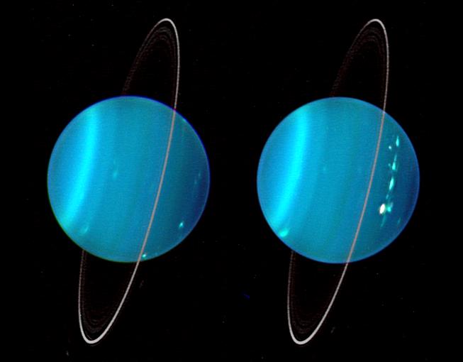 写真:縦方向にリングがかかっている天王星